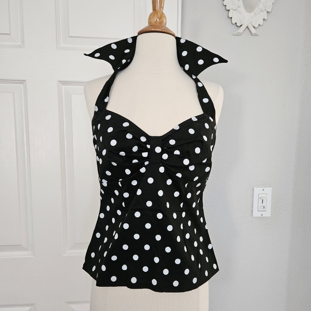 Black and White Polka Dot Halter Top